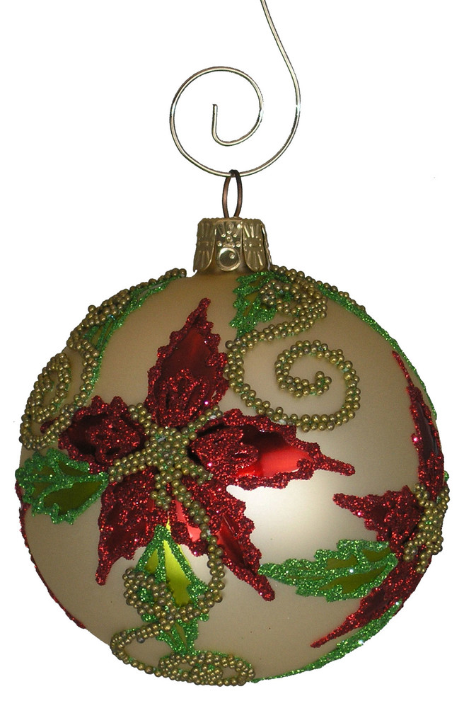 Beaded Poinsettia Ball Ornament