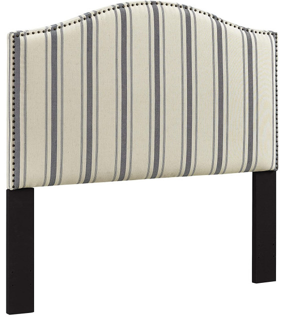 Modern Headboard, Curved Design With Polyester Upholstery and Nailhead