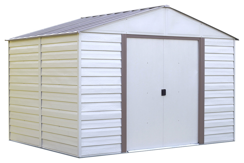 Vinyl Milford Vinyl Coated Steel High Gable Shed Coffee Almond