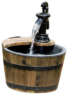 Water Fountains Outdoor Wood Barrel with Pump Large Garden Water Fountain Product SKU PL50001
