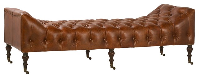Remington Tufted Leather Curved Bench Daybed