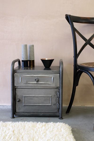 Vintage Style Metal Cabinet Bedside Table