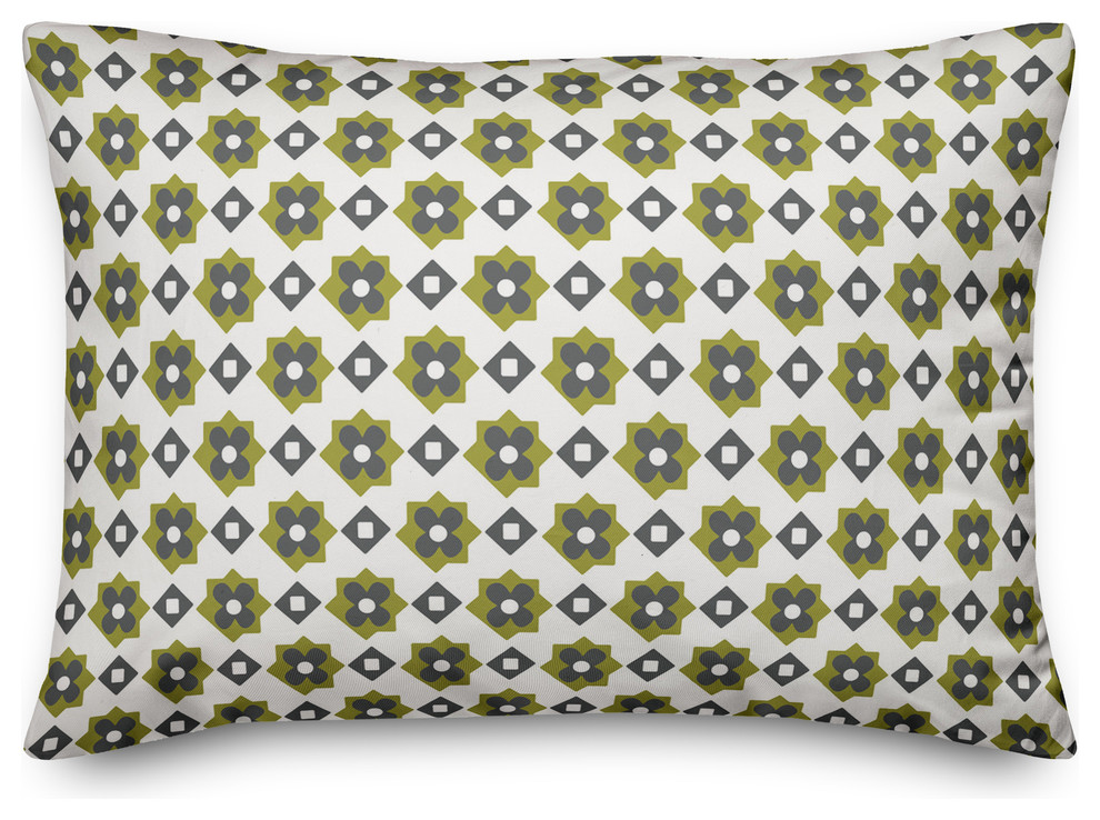 Green Flower Pattern Throw Pillow Contemporary Decorative Pillows