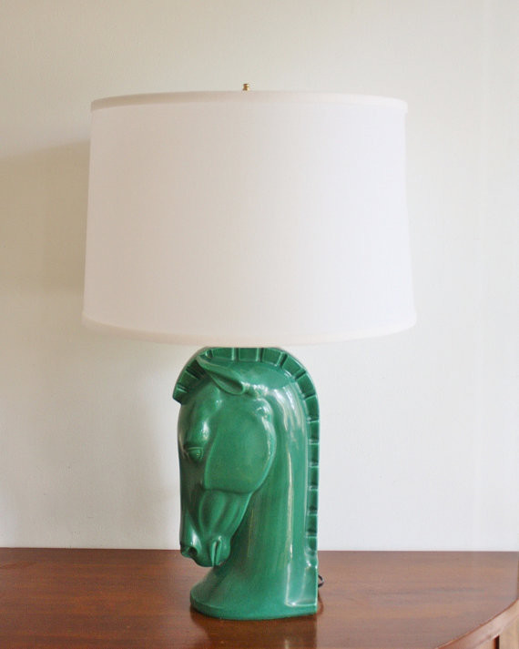 Vintage Emerald Green Horse Head Table Lamp by High Street Market