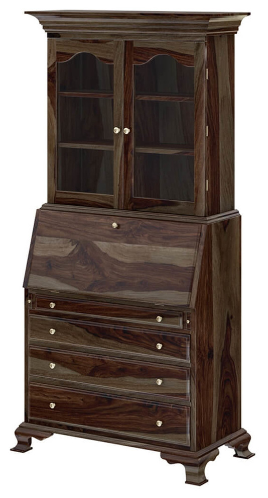 Jasper Tall Drop Front Solid Wood Home Office Secretary Desk With Hutch Traditional Desks And Hutches By Sierra Living Concepts Houzz