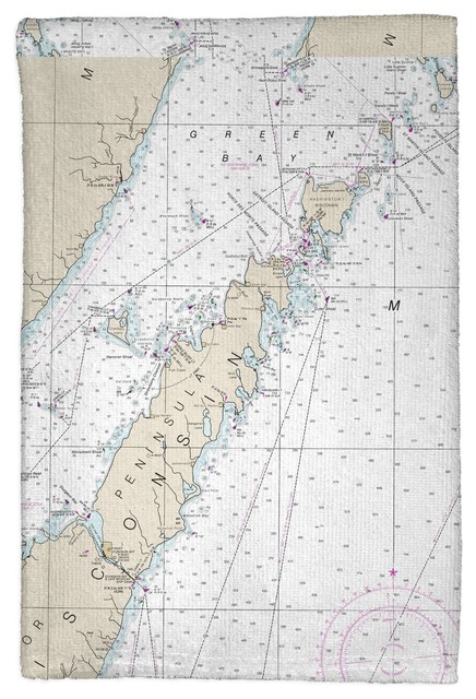 Door County Green Bay Wi Nautical Map Pair Of Kitchen Towels
