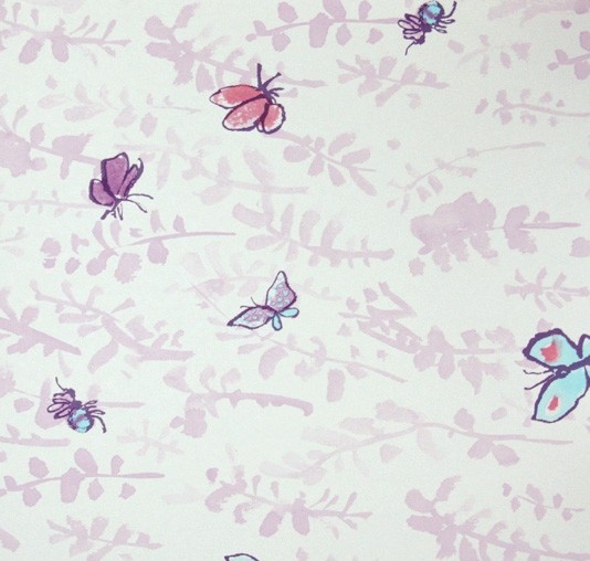 Butterfly Meadow Wallpaper, Mauve And Blue