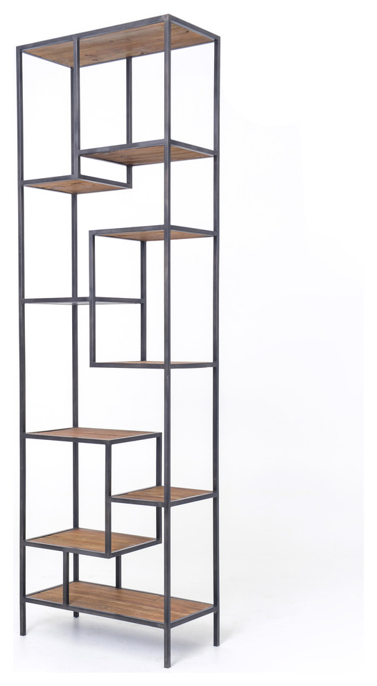 102" Tall Frida Bookshelf Iron Frame Reclaimed Pine Antique Bleached