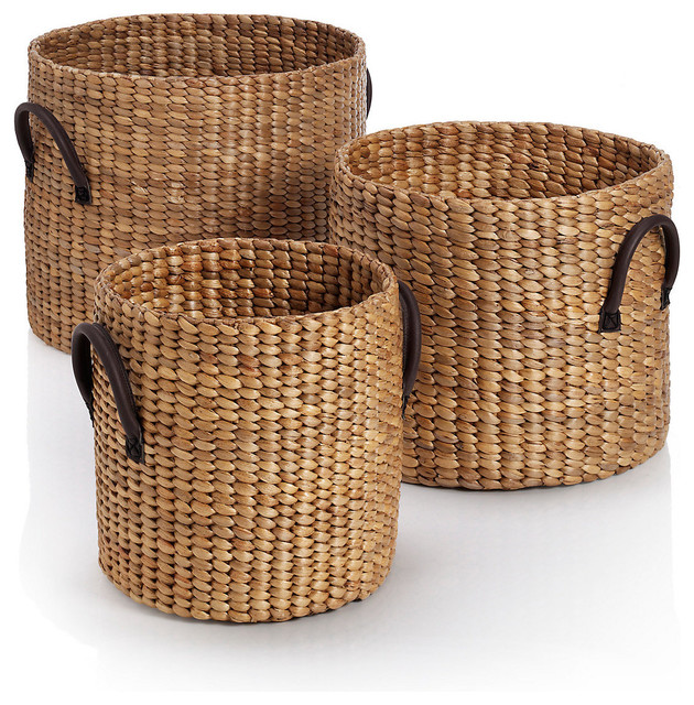 3-Piece Water Hyacinth Round Basket Set - Contemporary - Baskets - by ...