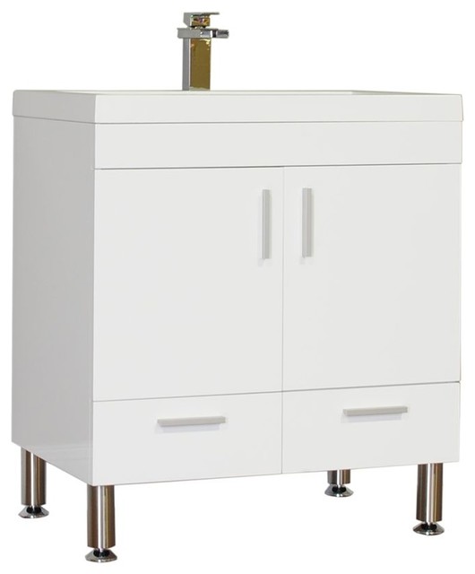 Greenville 30" Single Modern Bathroom Vanity in White With Mirror Contemporary Bathroom