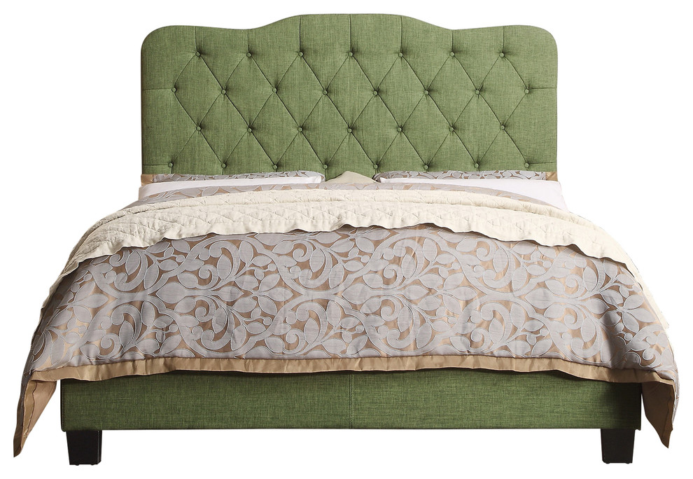 Andrea Upholstered Panel Bed, Olive Green, Twin