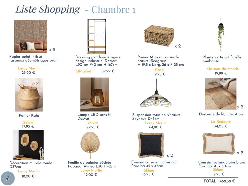 Liste shopping chambre 1