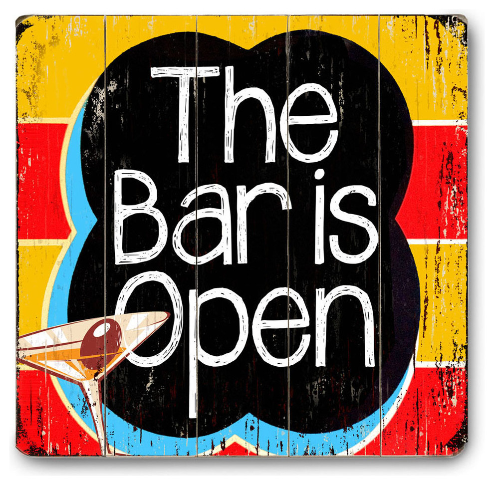 "The Bar Is Open" Wood Sign, 30"x30", Planked