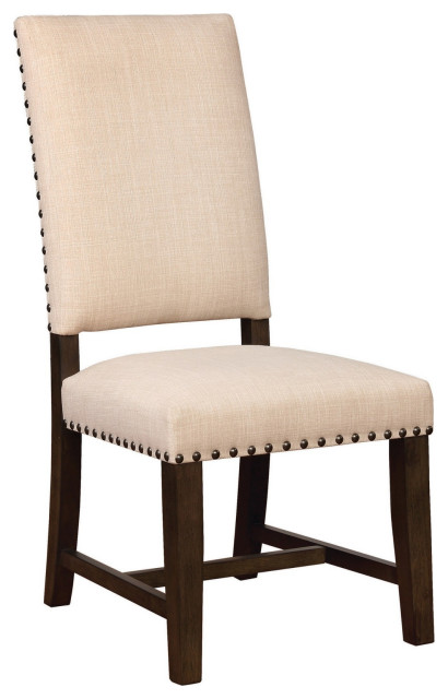 Nailhead Trim Fabric Side Chair With High Back, Set Of 2, Beige
