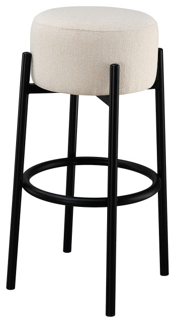 Leonard Upholstered Backless Round Stools White and Black, Set of 2 Bar ...