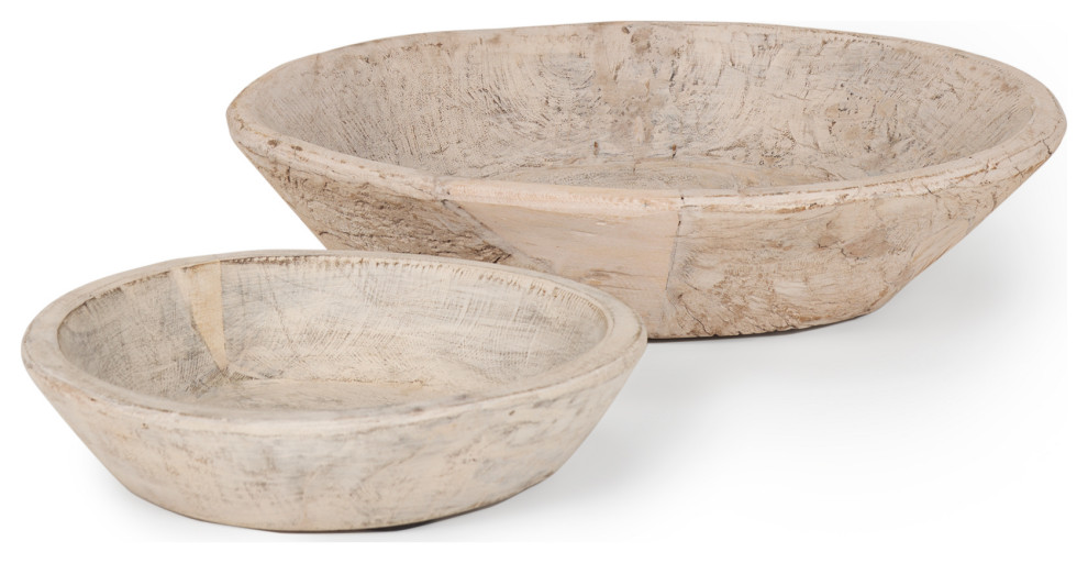 Nikita Set of 2 Large Light-Wash Reclaimed Wood Bowls
