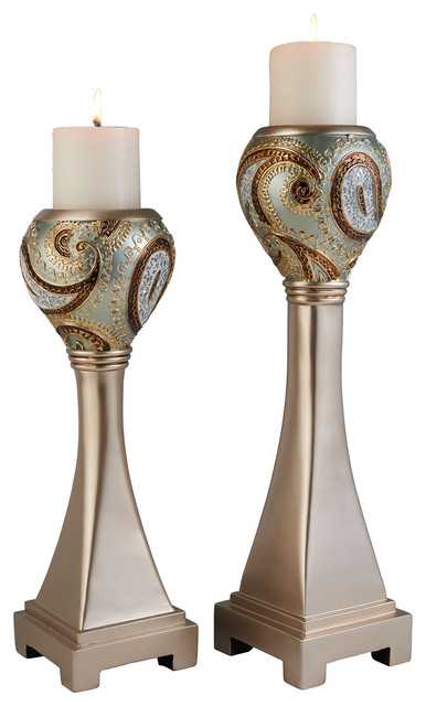 Torch Inspired Mosaic Decorative Candle Holders, 2-Piece Set