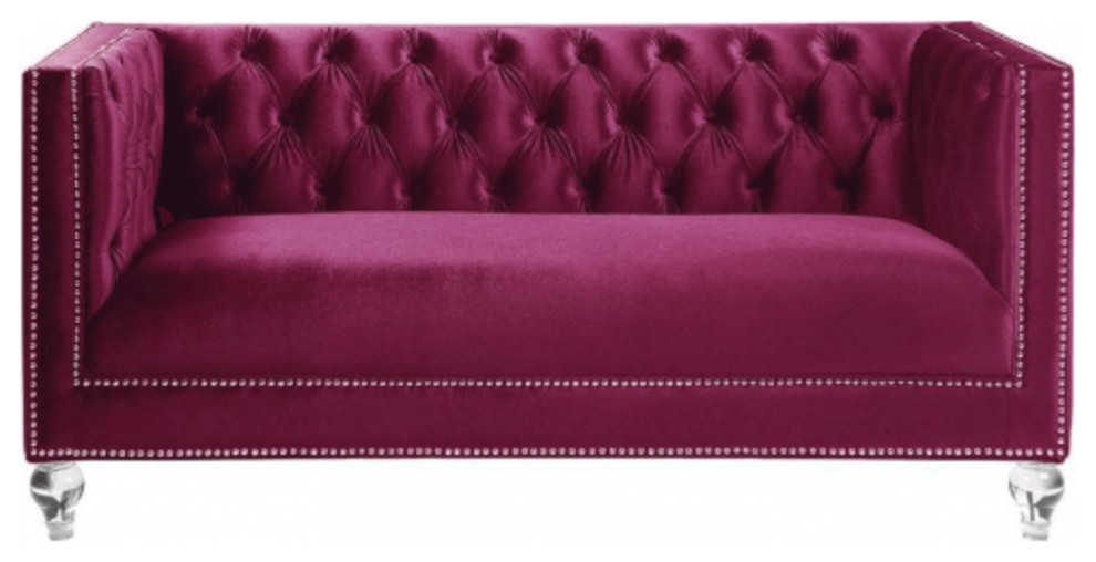 67" Burgundy Tufted Velvet Bling and Acrylic Love Seat