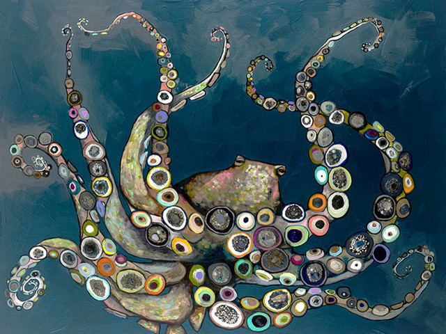 "Octopus in the Deep Blue Sea" Canvas Wall Art by Eli Halpin, 18"x14"