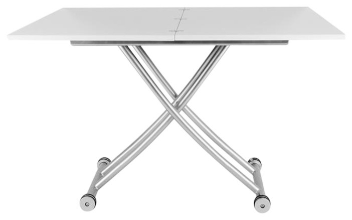 Transforming X Coffee and Dining Table, High Gloss White Finish