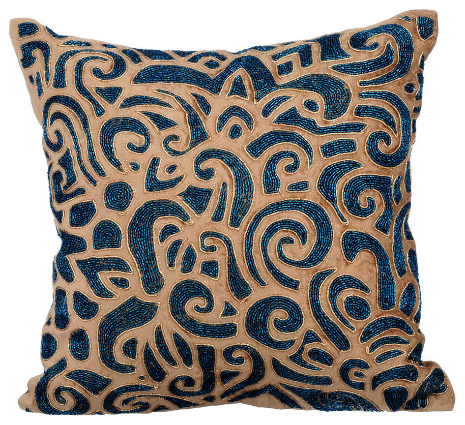 Metallic Beads Cotton Velvet Gold Throw Pillow Covers Gold