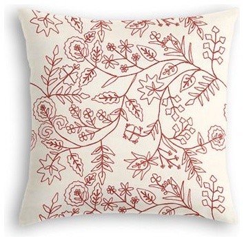 Red Stitch-Embroidered Floral Custom Throw Pillow