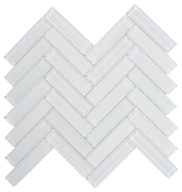 White Mosaic Tile Texture Matt Herringbone Backsplash - Contemporary ...