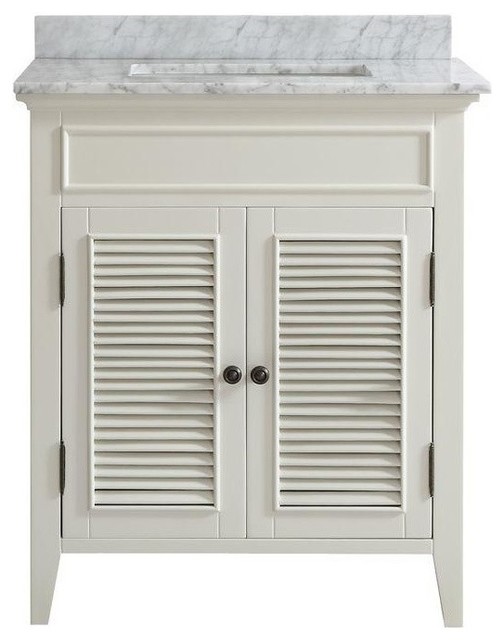 30 Belvedere White Shutter Door Style Bathroom Vanity With Marble Top