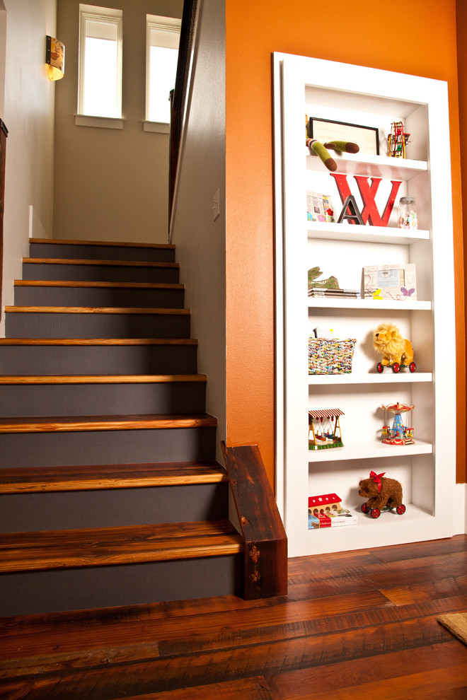 Design ideas for a traditional wood staircase in Denver with painted wood risers.