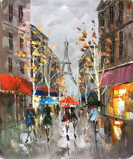 rainy paris street painting