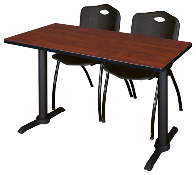 Cain 48" x 24" Training Table- Cherry & 2 'M' Stack Chairs- Black