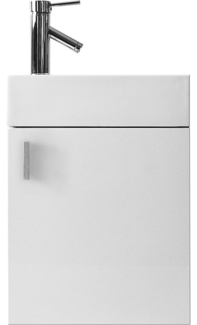 Virtu Carino 16" Single Square Sink Gloss White Top Vanity, GW w/ PC Faucet