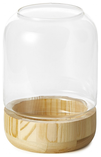 Glass Candle Holder Hurricane With Wood Base - Contemporary - Candleholders  - by Serene Spaces Living | Houzz