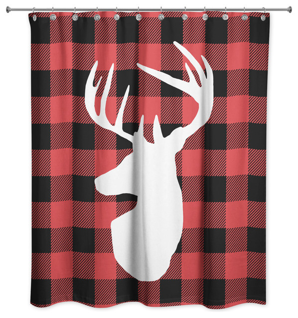 Red Buffalo Check Deer 71x74 Shower Curtain Rustic Shower Curtains