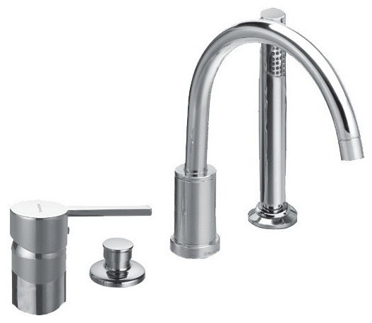Four Hole Deck Mounted Tub Faucet With Hand Shower And Automatic