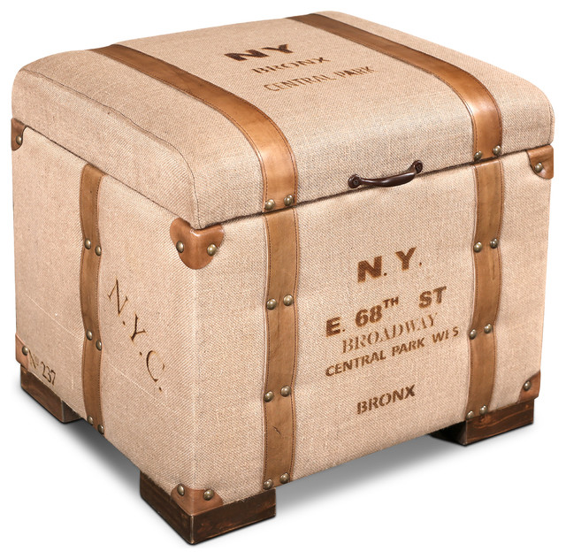 Upholstered Storage Trunk in Brown Transitional Decorative Trunks