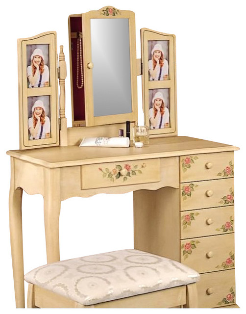 coaster hand painted wood makeup vanity table set with mirror in