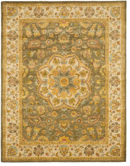 Heritage Green/Gray Area Rug HG954A, 2' x 3' Traditional Area Rugs