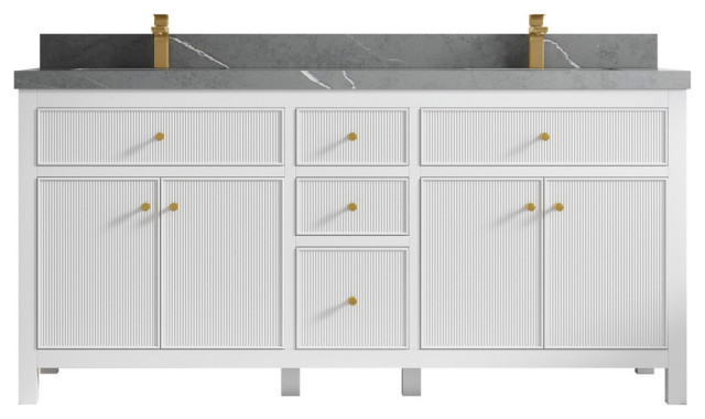Sonoma 72 Double Sink Reeded Bath Vanity in White 2" Piatra Gray, 72 ...