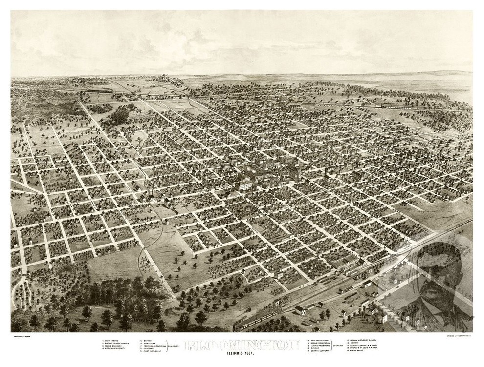 Old Map of Bloomington Illinois 1867, Vintage Map Art Print, 18"x24 ...