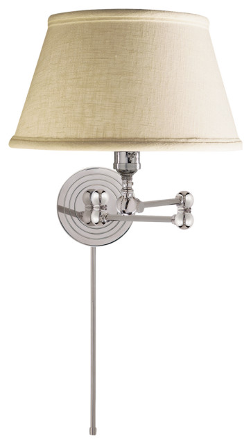 Boston Swing Arm in Polished Nickel with Linen Shade