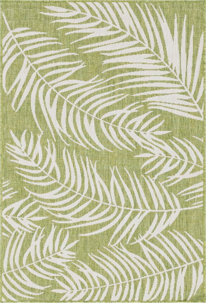 Rug Unique Loom Outdoor Botanical Green Rectangular 4'0x6'0 Tropical