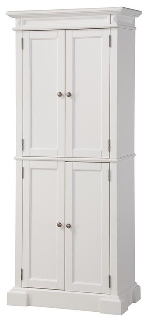 Modern Pantry Cabinet With Prominent Base And Top Moldings