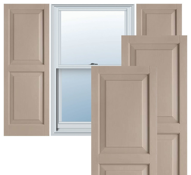Builders Choice Vinyl Raised Panel Window Shutters, w/Instl. (Pair), Sandstone, 12" x 51