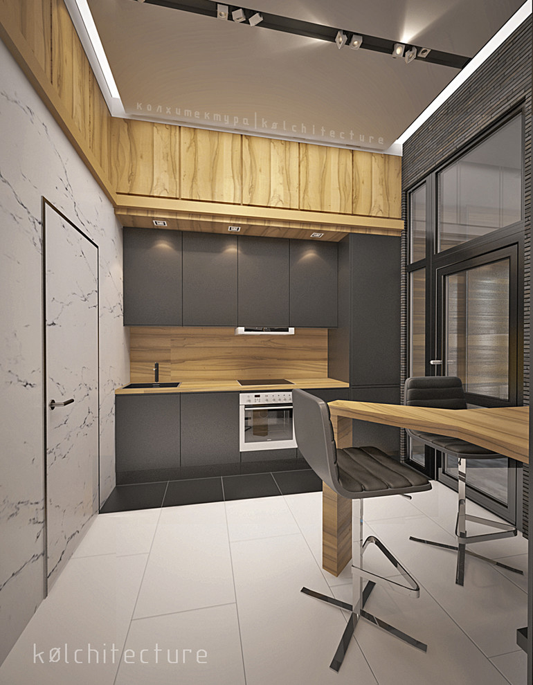 Кухня-холл. Лофт+минимализм. Дизайн трехкомнатной квартиры