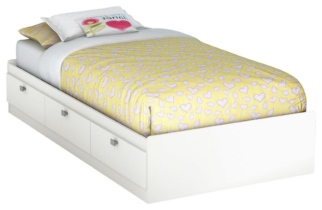 Twin Size White Platform Bed For Kids Teens Adults With 3 ...