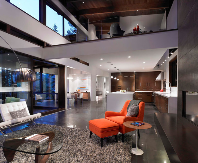 Open Concept Living Dining Kitchen Loft Area Modern  