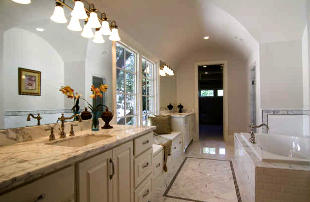 A Large Master Bath With Barrel Vaulted Ceiling