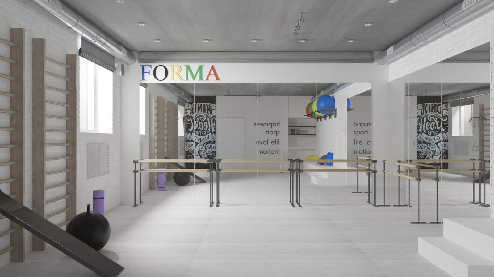 Дизайн интерьера спортивного центра и магазина FORMA