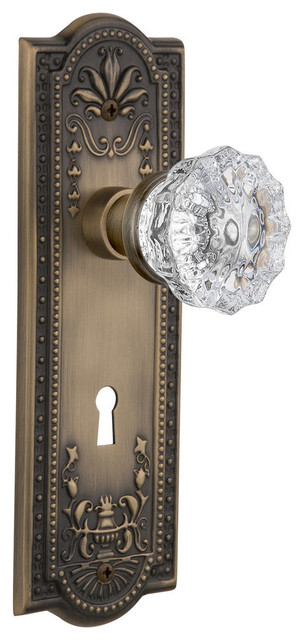 Single Dummy Knob With Keyhole, Meadows Plate With Crystal Knob, Antique Brass